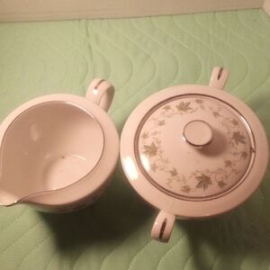 Elegant White and Gold Floral Creamer and Sugar Set